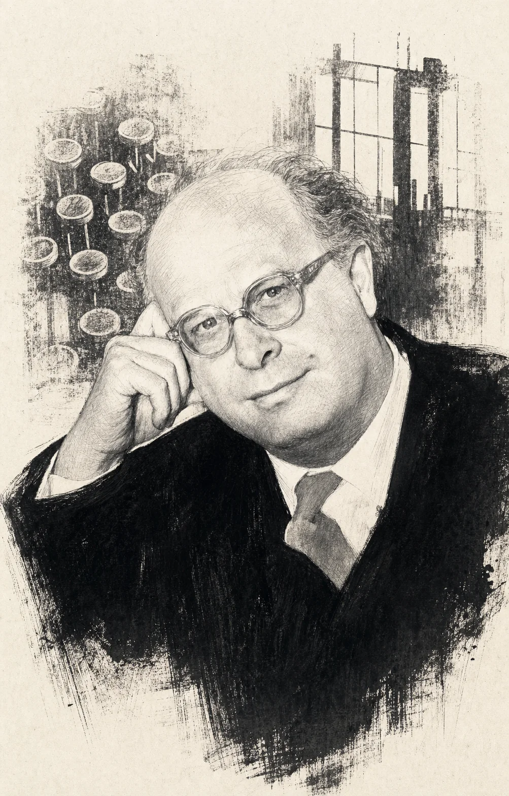 Illustrated portrait of Adriano Olivetti