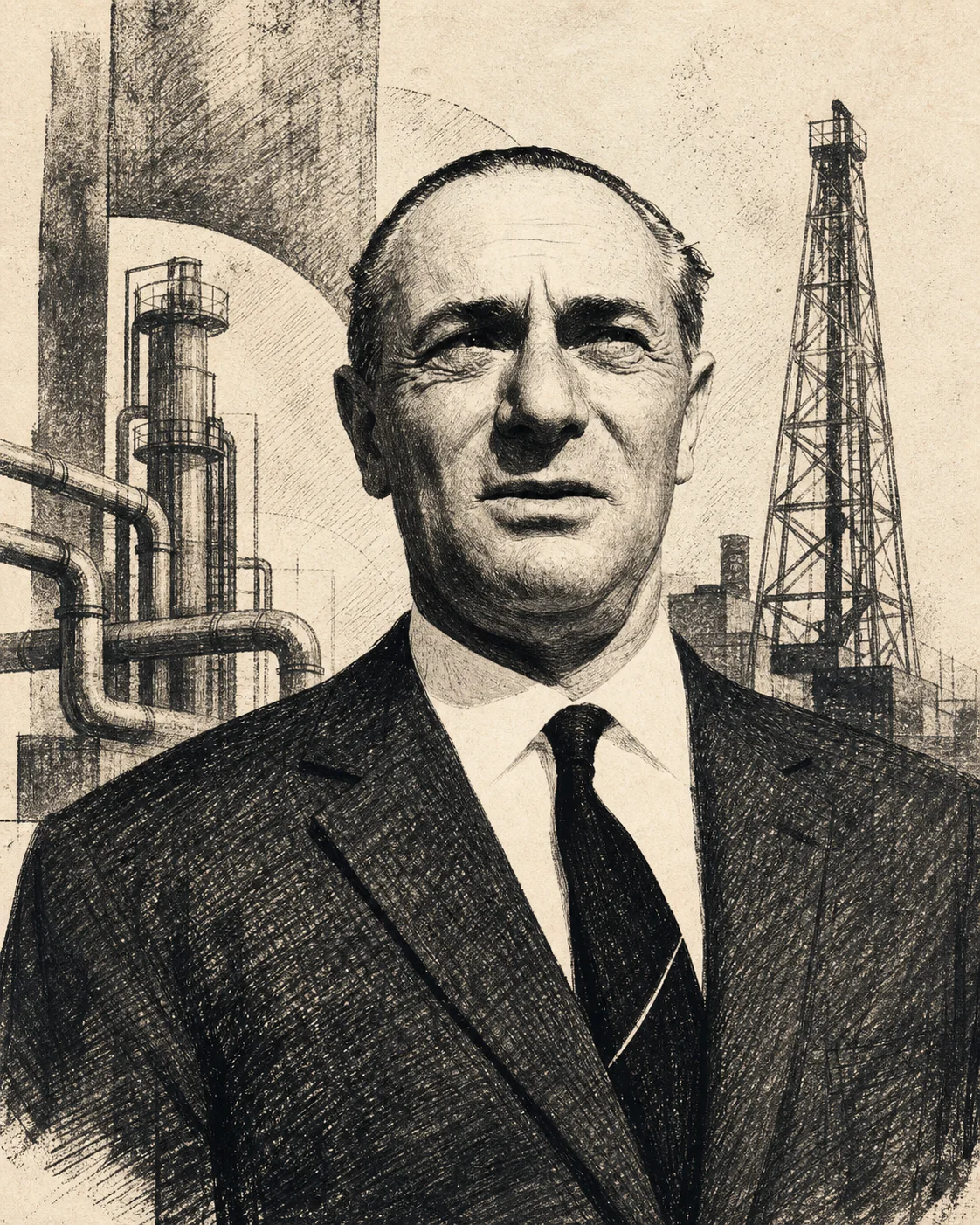 Illustrated portrait of Enrico Mattei