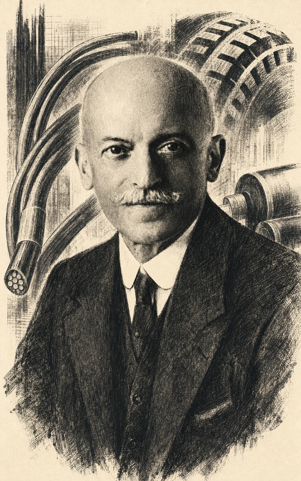 Illustrated portrait of Giovanni Battista Pirelli